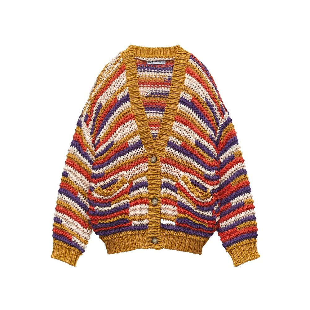 Multi colored pocket knit cardigan